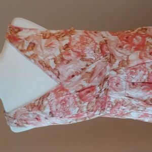 Lands' End New Cotton Floral Dress with Wrap V-Neck in Peach Multi size 14 NWT